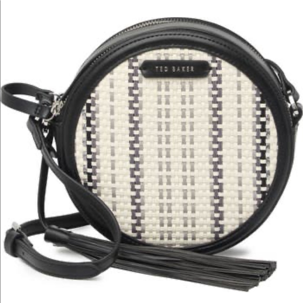 Ted Baker Cross-body Black and White Basketweave purse with tassel